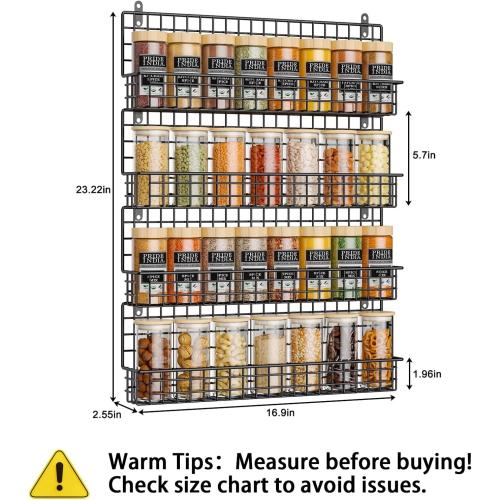X-cosrack 4 Pack Spice Rack Wall Mount, Upgraded Connectable Seasoning Organizer for Space-Saving, Hanging Spice Storage for Cabinet/Pantry Door (Patent:USD909138S)
