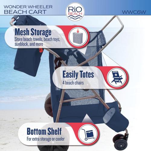 Rio Beach Wonder Wheeler Deluxe Utility, Lawn, and Beach Foldable Cart, Navy