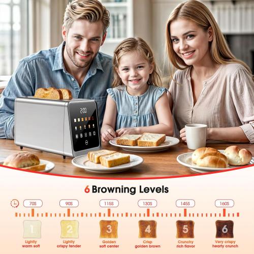 Toaster 2 Slice with Smart Digital Touchscreen & 1-Touch Memory | Stainless Steel 1.5 Extra-Wide Slots for Bagels & Artisan Bread | 900W for Fast, Even Toasting | Defrost, Reheat, Single-Slice Mode