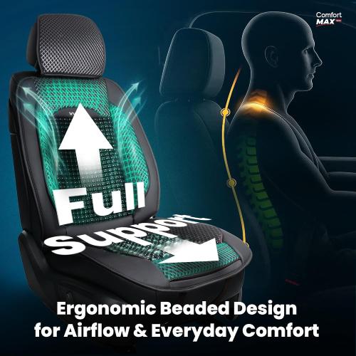 Beaded Car Seat Cover – Wooden Bead Massage Support with Breathable Cooling Mesh – Universal Fit for Sedan, SUV & Truck (2 Pack, Royal Black)
