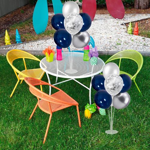 ZJDHPTY 6 Set Balloon Stand with Blue and Silver Balloons Centerpiece Table Decorations Birthday Graduation Bridal Shower Wedding Anniversary Father's Day Retirement New Years Decorations 2026