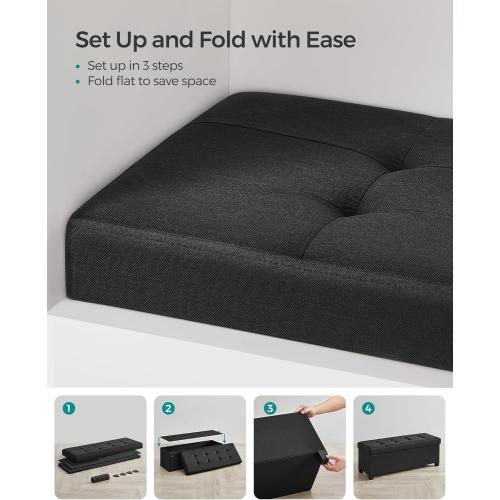 SONGMICS Storage Ottoman Bench, Foldable Foot Rest with Legs, 15 x 43 x 15.7 Inches, End of Bed Bench, Storage Chest, Load up to 660 lb, for Living Room, Bedroom, Entryway, Ink Black ULSF018B01