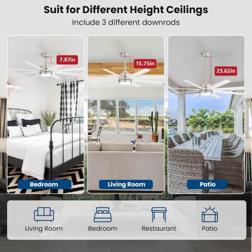 Conciseer 72 Inch Ceiling Fans with Lights and Remote, 3CCT Dimmable, 8 Blades 6 Speed Reversible Quiet DC Motor, Sand-nickel/White *DAMAGED BOX*