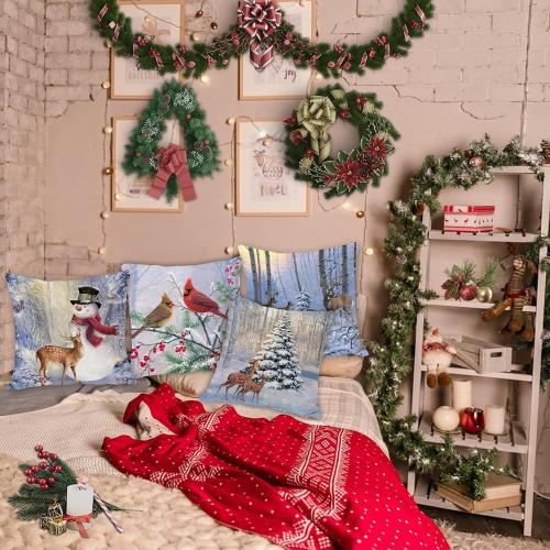 ARESD Christmas Pillow Covers 20x20 Set of 4, Winter Snowman Cushion Covers Xmas Throw Pillow Cases Christmas Pillowcases Home Decor for Sofa Couch Bed (Snowman Deer)