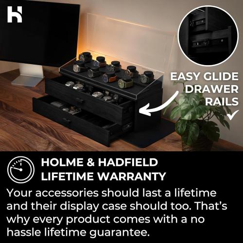 Holme & Hadfield Premium 17-Slot Wooden Watch Display Case – Extra Large Handcrafted Men’s Watch Box with Two Drawers – Birthday Gift for Crazy Collectors – Luxury Built to Last