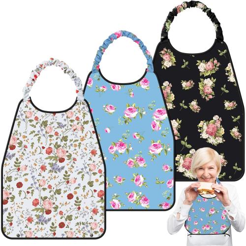 Shihanee 3 Pcs Adult Bibs for Women Adjustable Neck Closure Bibs Waterproof Clothing Protector with Crumb Catcher