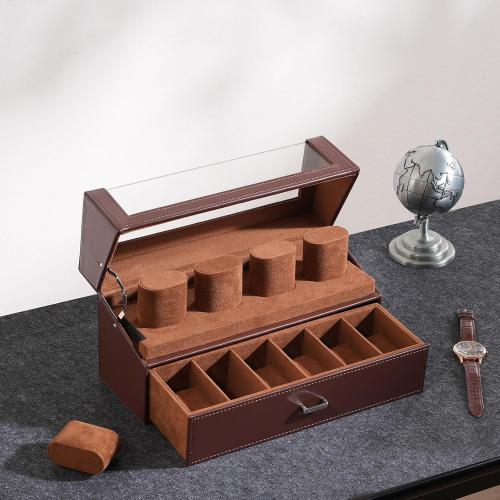 ProCase Watch Case for Men, 10 Slot Watch Display Stand with Acrylic Lid, Watch Display Case with Drawer, 2-Layer Mens Watch Box, Watch Holder Organizer for Men Women -Espresso