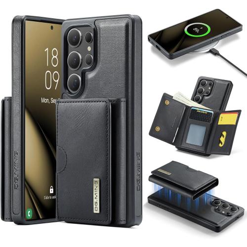 2 in 1 Magnetic Leather Wallet Case for Samsung Galaxy S25 Ultra, DG.MING Wireless Charging Phone Case with Detachable Wallet RFID Card Holder Large Cash Compartment Kickstand (Black)