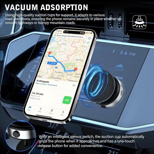 360 Rotatable Car Magnetic Phone Holder,Electric Vacuum Magnetic Suction Car Phone Mount,Magnetic Adsorption Double Cell Phone Holder-Sided Strong Suction for Car Mirro Gym All Smooth Surface(Silver)