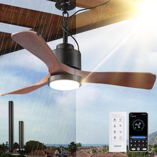 42 Outdoor Ceiling Fan with Light & Remote - IP65 Waterproof Plug in Hanging Fan, 6-Speed Reversible DC Motor, 1850LM Dimmable LED for Patio, Porch, Gazebo, Pergola (Matte Black)