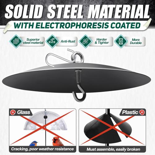 [Solid Steel]16-Inch Hanging Bird Feeder Baffle, Metal Squirrel Baffle for Bird Feeder Pole, Squirrel Proof Baffle Dome Baffle Weather Guard, Bird House Guard for Outdoor Shepherd's Hook, Hummingbird