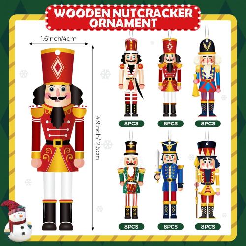 Macarrie 48 Pcs Christmas Nutcrackers Ornaments Wooden Hanging Decorations Miniature Nutcracker Figures Xmas Holiday Party Decor King and Soldier for Christmas Tree(Cute)