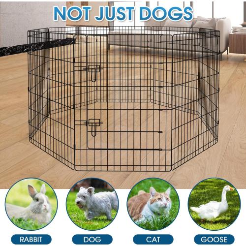 Peekaboo Dog Pen Pet Playpen Dog Fence Indoor Foldable Metal Wire Exercise Puppy Play Yard Pet Enclosure Indoor Outdoor 8 Panels 36 Inch with Bottom Pad/Top Cover(Black 36 Bottom Cover)