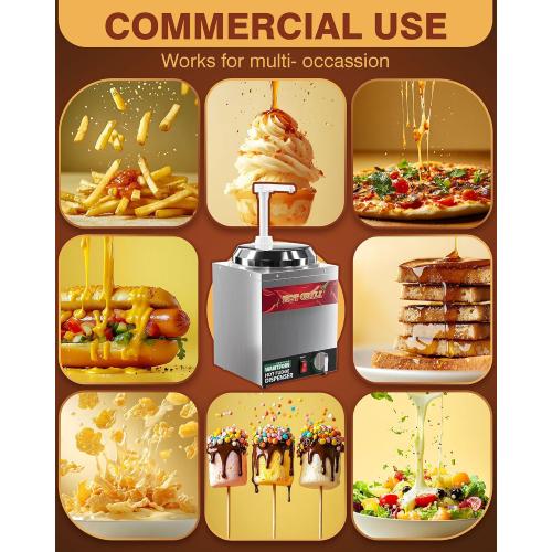 WantJoin Nacho Cheese Dispenser with Pump - 2.2Qt Nacho Cheese Warmer,Stainless Steel Hot Fudge Warmer W/5-Level Temperature Adjustment,Commercial Hot Fudge Dispenser for Hot Fudge Cheese Caramel