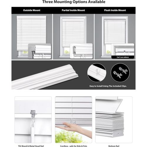 Size 35.5x60 Color White LazBlinds 2-inch Cordless Faux Wood Blinds with Royal Valance, Room Darkening Horizontal Window Blinds, Inside Mount Blinds for Windows - Fit for Window 35.5'' W x 60'' H - White