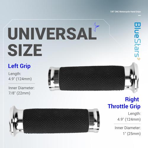 Chrome Motorcycle Hand Grips – Compatible with Harley Sportster Softail – Nonslip Comfortable Durable Rubber