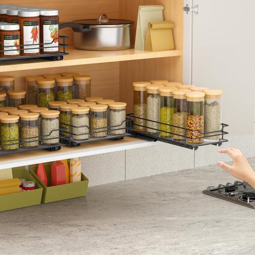 Pull Out Spice Rack Organizer for Cabinet, Heavy Duty Slide Out Spice Rack Organizer for Kitchen Cabinets and Pantry, Fits Spices, Sauces, Canned Food (4.5''Wx10.5''Dx2.5''H)