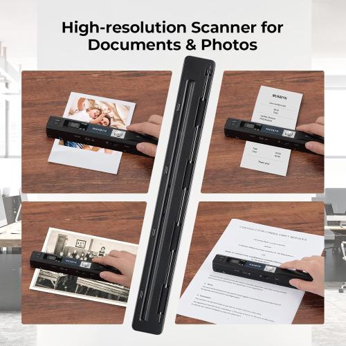 MUNBYN Portable Scanner, 900 DPI Photo Scanner for A4 Documents & Pictures, Wand Reader with 16G SD Card, Flat Scanning, USB Transfer to PC/Laptop, No Driver Required (Black)
