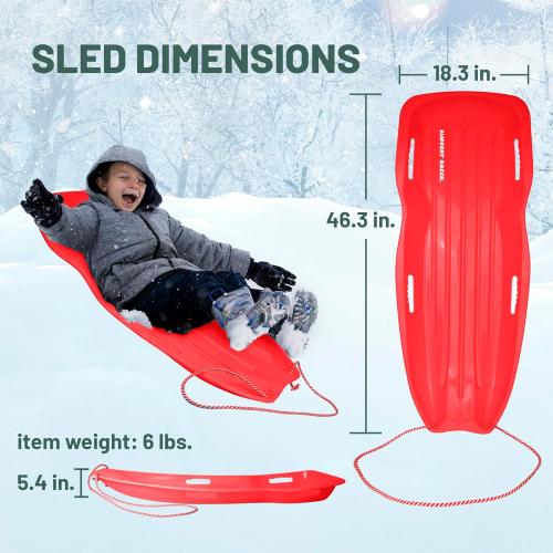 Slippery Racer Downhill Xtreme Flexible Adults and Kids Plastic Toboggan Snow Sled for up to 2 Riders with Pull Rope and Handles.