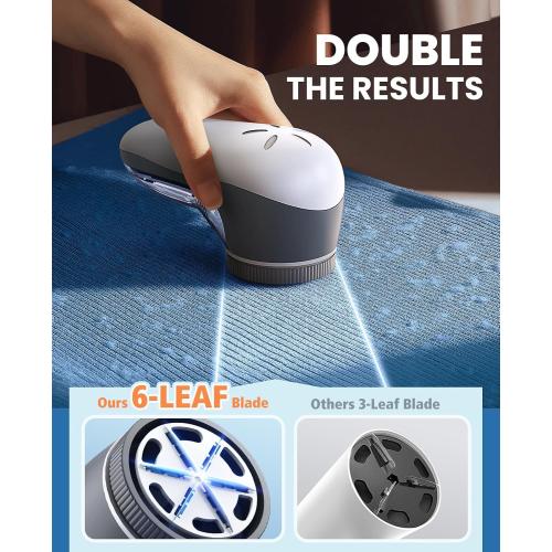 POPCHOSE Fabric Shaver, Lint Shaver for Clothing, Electric Lint Remover with 6-Leaf Blades, Sweater Defuzzer, Clothes Shaver for Couch, Furniture, Blanket, Remove Pilling, USB Rechargeable