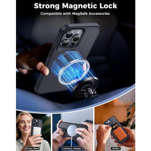 FlyReal Designed for iPhone 15 Pro Max Case with 360° Magnetic Stand, Carbon Fiber Phone Case [Compatible with Magsafe] [16FT Military Protection] with Stand Ring 6.7'', Black