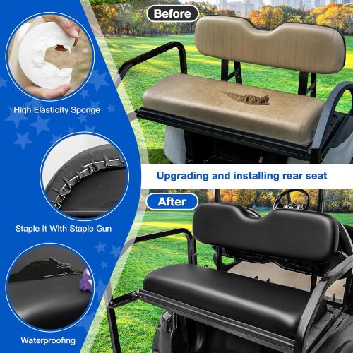 NOKINS Golf Cart Rear Seat Replacement Cushion, Universal Back Seat Cushions for Yamaha/EZGO TXT/RXV/Club Car Precedent/DS, Waterproof Vinyl Leather & Memory Foam, Black