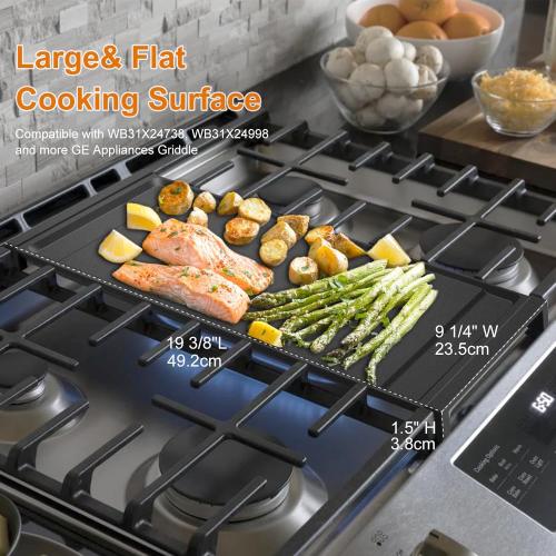 UPGRADED WB31X24738 Griddle Replacement for GE Appliance Gas Range Center Griddle,9 ×19.5 inch Griddle Compatible with GE Stove Parts, Cast Iron with Food Grade Nonstick Griddle Cooktop Plate Flat