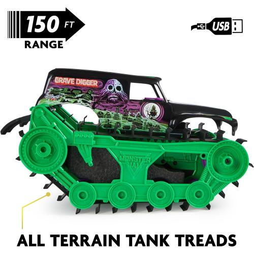 Monster Jam, Official Grave Digger Trax All-Terrain Remote Control Outdoor Vehicle, 1:15 Scale, Kids Toys for Boys and Girls Ages 4 and Up