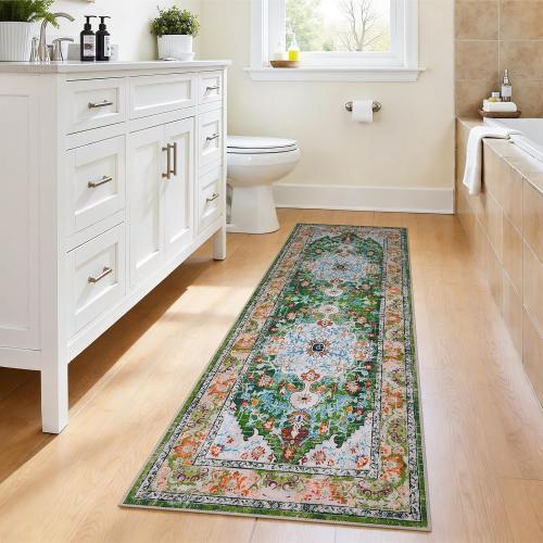U'Artlines 2' x 6' Boho Hallway Runner Rug, Non Slip Washable Vintage Farmhouse Kitchen Rug Accent Area Carpet for Entryway Laundry and Living Room (Green)