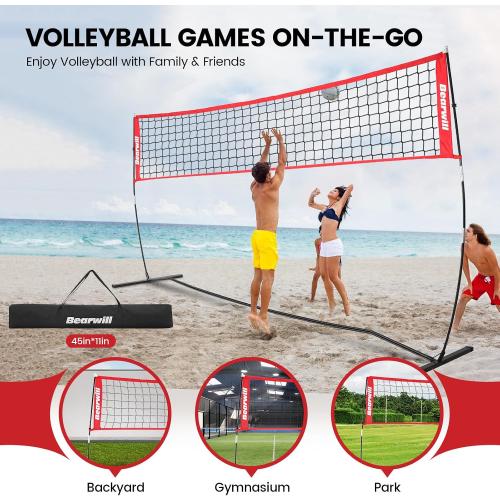 Volleyball Net, 12FT/20FT Portable Volleyball Net for Backyard | Freestanding Volley Ball Set, Height Adjustable with Carry Bag, Training Equipment for Indoor Outdoor Hitting Serving Drill