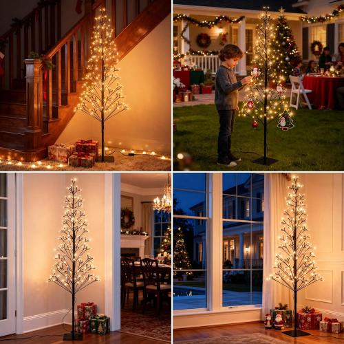 4.9 FT Christmas Outdoor Artificial Tree with Lights - 216 LED Pre Lit Christmas Decoration Tree Lights with Timer,Includes 27 LED Flashing Bulb,for Holiday Displays (Warm White)