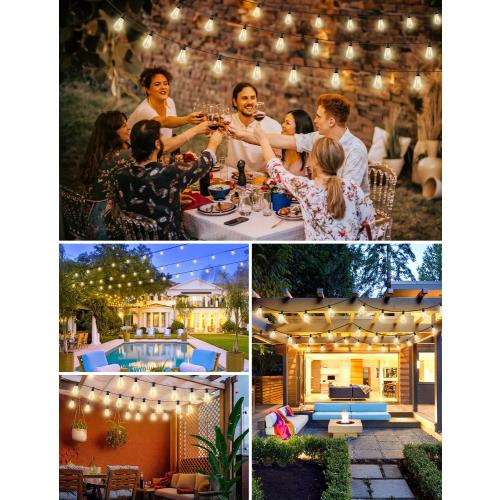 Brightever 120FT LED Outdoor String Lights with Remote, Patio Lights Outdoor Waterproof with 36 2 Shatterproof ST38 LED Bulbs, Dimmable Outside Hanging Light for Porch, Garden, Backyard, Cafe, 2700K
