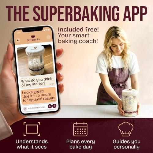 Superbaking Sourdough Starter Jar, Beginner Sourdough Starter Kit, 34oz Wide Mouth Sour Dough Glass Jar with Guides & Recipes, Sourdough Bread Baking Supplies, Sourdough Container Crock