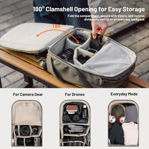 PGYTECH OneGo Lite 16L Camera Backpack Water-Resistant DSLR/Mirrorless Bag for Sony/Canon/Fujifilm, Drone Backpack, Tripod Mount Travel & Weekend Photography Pack for 14 Laptop (Matte Black)