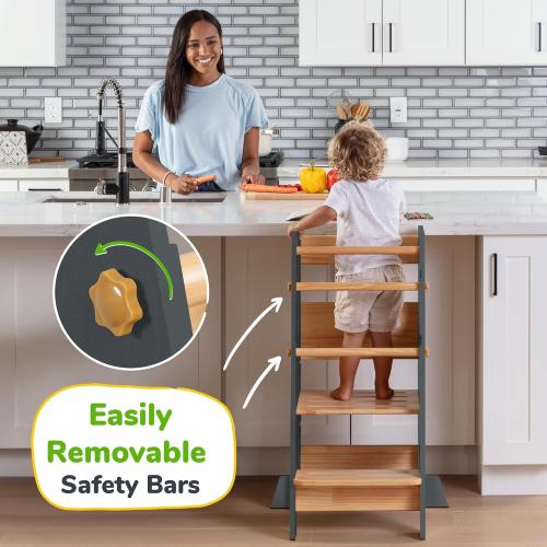 OCODILE Toddler Standing Tower - Adjustable Height Toddler Kitchen Stool Helper - Ideal Kids Kitchen Step Stool for Learning New Skills - Extra Secure with Safety Feet - Gray