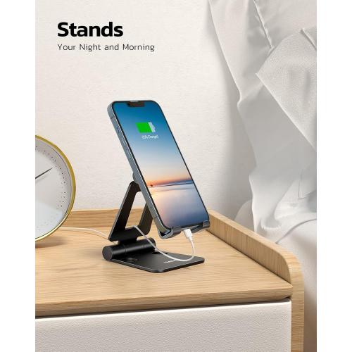 Nulaxy Dual Folding Cell Phone Stand, Fully Adjustable Foldable Desktop Phone Holder Cradle Dock Compatible with iPhone 17 16 15 14 13 12 11 Pro Max Xs Xr X 8, Nintendo Switch, All Phones