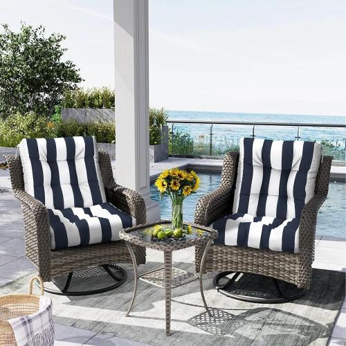Outdoor Chair Cushions, Tufted Back Patio Furniture Cushions Set of 2, Water Repellent Wicker High Back Chair Cushion for Home Garden Lounge Deep Chairs, 42x21x4 Inch, Cabana Navy