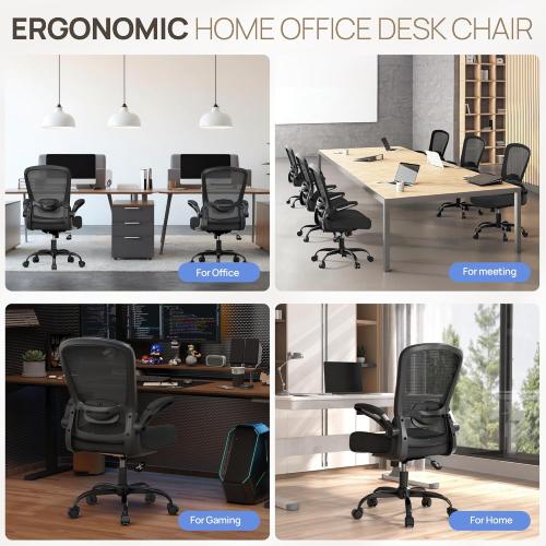 Mimoglad Ergonomic Office Chair - BIFMA Certified, Flip-up Armrests Adjustable Lumbar Support - Space-Saving Task Chair for Business/Team Office & Home (