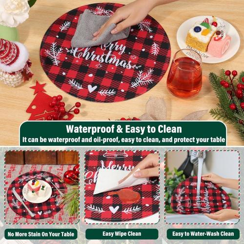 Christmas Placemats Set of 6 Round Holiday Table Mats 13 Inch Heat Resistant Wipeable Waterproof Placemats Washable Xmas Bell Dining Table Mats for Home Kitchen Parties Decor Merry Christmas Placemats