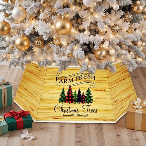 OurWarm Christmas Tree Collar Hexagon Christmas Tree Ring, 28 Fabric Collapsible Trees Skirt, Rustic Double-Sided Christmas Trees Box Base for Home Festive Xmas Decorations