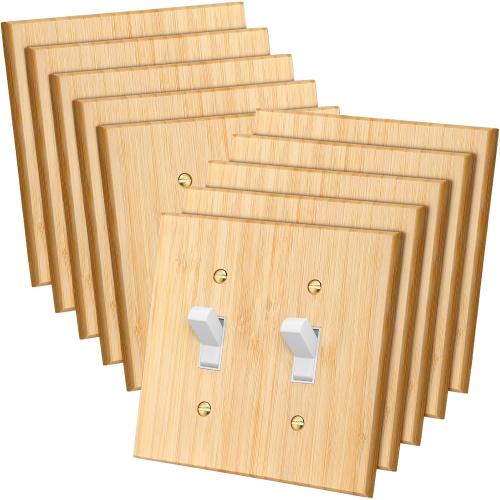 Pinkunn 10 Pcs Wood Light Switch Outlet Covers,Light Oak,Double Toggle