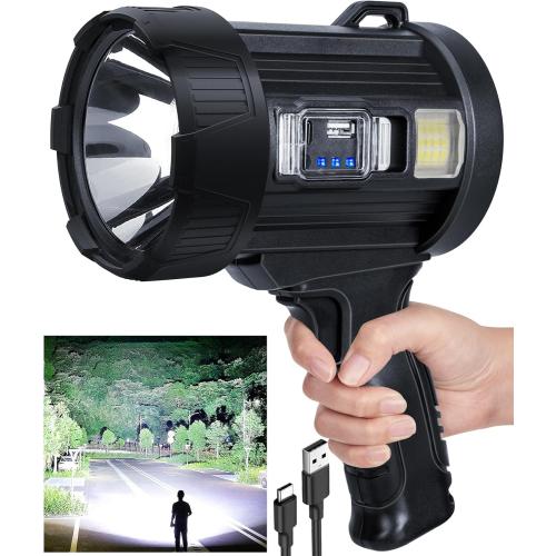 Sigoobal Rechargeable Spotlight,2000000 LM Super Bright Handheld Spot Light LED Flashlight High Lumens,Powered Spotlight Large Searchlight Outdoor with Solar Panels for Boating Camping Hunting