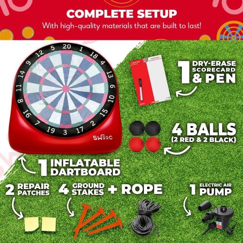 Swooc Games - Inflatable Giant Kick Darts (15  Ways to Play) - Jumbo Soccer Dartboard w/Air Pump - Big Carnival Games - Giant Outdoor Games - Oversized Dart Board Yard & Lawn Game for Kids & Adults