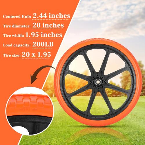 Black and Orange Upgraded 20x1.95 Flat Free Tires Compatible with rubber-maid Wheelbarrow Wheels, 20 Flat Free Tires with 3/4 Bearing Replacement for rubber-maid Cart Wheels/Big Wheel Utility Carts(3/4 Bearing)