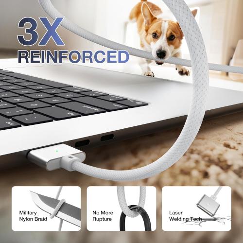 Magnetic 3 Cable USB-C 6.6FT Compatible with M5/M4/M3/M2 MacBook Air Pro Charger, 140W Safe 3 Cable for MacBook Air (13/15 2026/2025/2024/2023/2022), Pro (16/14 2026/2025/2024/2023/2021), White