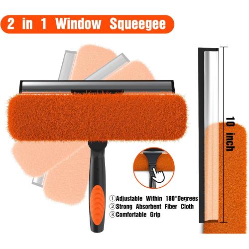 26FT Window Squeegee with Extension Pole, 2-in-1 Squeegee for Window Cleaning, Professional Cleaning Kit for Home with 20FT Telescoping Pole for Outdoor Indoor Use