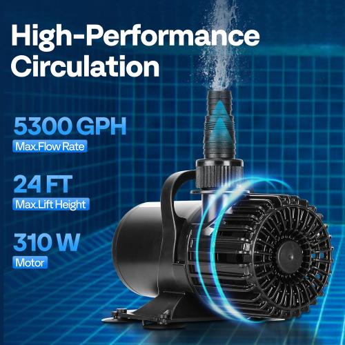 VIVOHOME Electric 310W 5300GPH Submersible Water Pump for Koi Pond Pool Waterfall Fountains Fish Tank and Aquarium