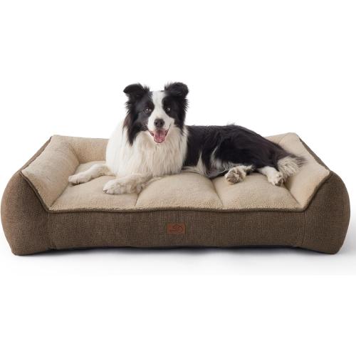 Bedsure Orthopedic Dog Beds Large Sized Dog - Extra Thick Supportive Large Dogs Bed with Waterproof Washable Cover, L Plus Comfort Pet Bed Sofa with Soft Plush Sherpa and Nonskid Bottom, Brown, 38