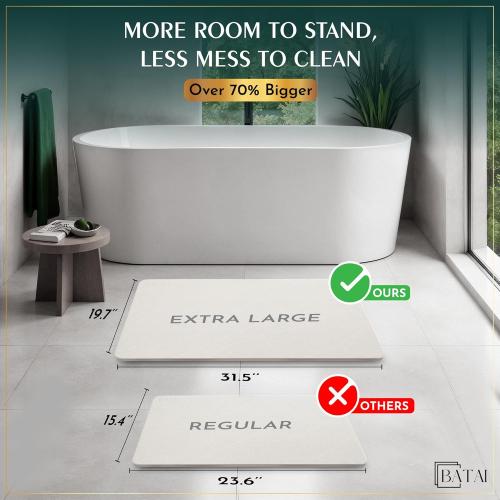 Extra Large Stone Bath Mat - (31.5” x 19.7”) - Absorbent Diatomaceous Earth Stone Bath Mat Large - Non-Slip Diatomite Bathmat - Easy Clean and Quick Drying - Long Instant Dry Bathmat - Beige XL