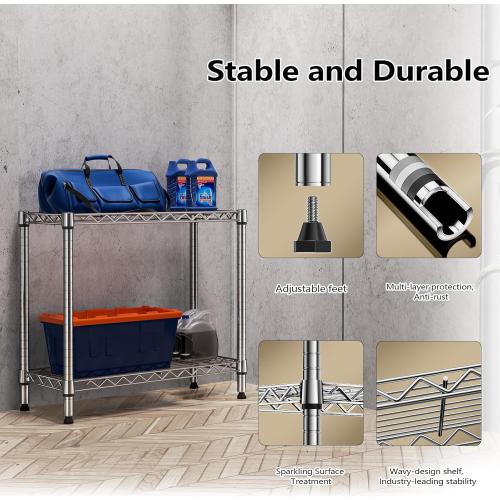 MZG 220 lbs 2 Tier Storage Rack Metal Wire Shelving Unit, Storage Standing Household Shelf Organizer for Laundry Bathroom Kitchen Pantry Closet Garage Utility Room, Chrome 11.8 D x 27.6 W x 23.4 H‼️COLOR BLACK‼️